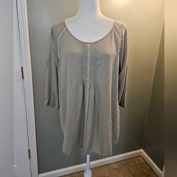J. Jill Taupe Shirt with Lace Trim Women's Size Large L - Picture 1 of 13